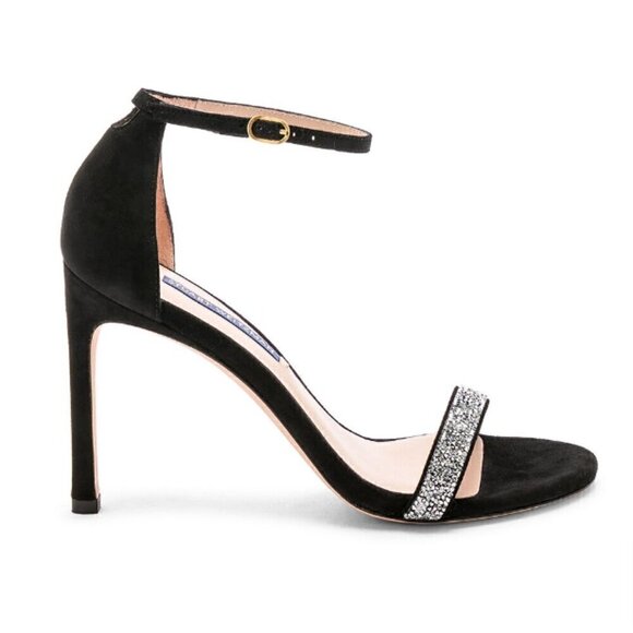 Stuart Weitzman Nudist Nudistsong Black Suede Crystal Embellished Sandal 9.5 NEW - Picture 2 of 9